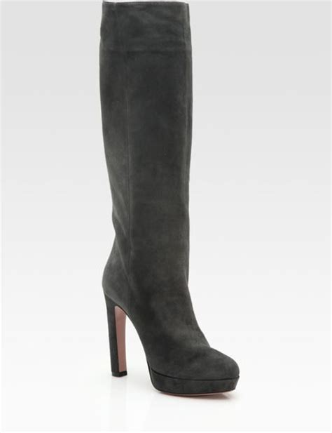 prada long boots women|Prada suede platform boots.